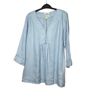Malvin Women's Blue Coastal 100% Linen Crochet Lace Popover Top Size Small